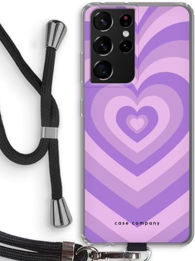 Case Company® - Hoesje met koord geschikt voor Samsung Galaxy S21 Ultra hoesje met Koord - Hart Paars - Telefoonhoesje met Zwart Koord - Bescherming aan alle Kanten en Over de Schermrand