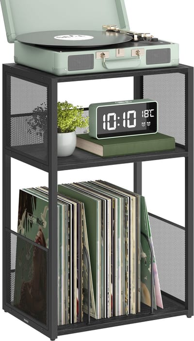 VASAGLE - Bijzettafel - Bijzettafeltjes Woonkamer - met 3 Niveaus - Voor Maximaal 100 Albums - Bijzettafel voor Woonkamer Slaapkamer