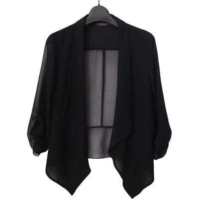 Lente en zomer dames chiffon vest over dunne coltrui met cropped top XL black