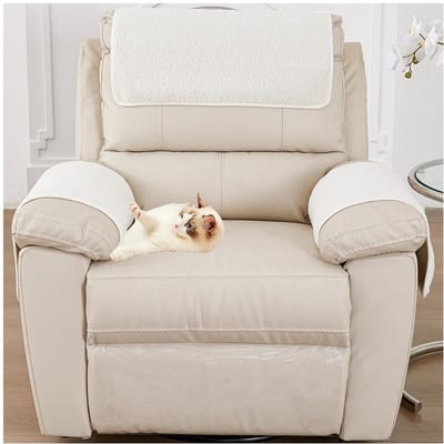 armleuningbeschermers, lam, fluweel, stoel overtrek met zakken, antislip, stoelbeschermer voor televisiestoel, afneembaar, wasbaar,1-zits (3 stuks) (Beige)