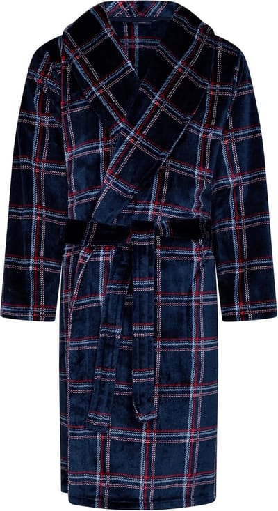 Pastunette Badjas - Twist - Geruit - Blauw - Fleece - Maat M