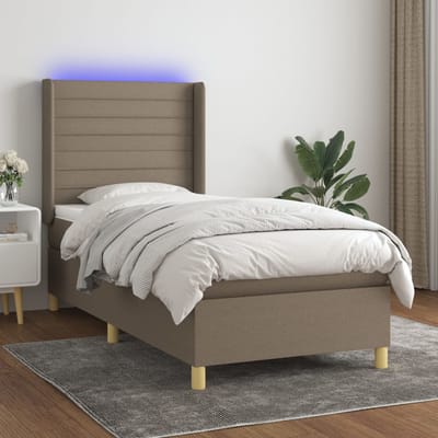 vidaXL - Boxspring - met - matras - en - LED - stof - taupe - 90x190 - cm