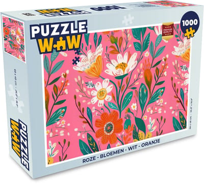 Puzzel Roze - Bloemen - Wit - Oranje - Legpuzzel - Puzzel 1000 stukjes volwassenen