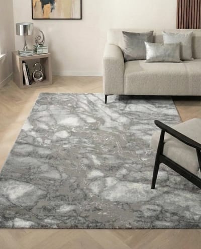 Flycarpets Marble Laagpolig Marmer Vloerkleed - Grijs / Zilver - Luxe Tapijt - 120x170 cm