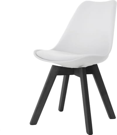 Essence Madera Eetkamerstoel Wit - Kunststof - PU Zitting - Zwarte Houten Poten - Modern - Kuipstoel