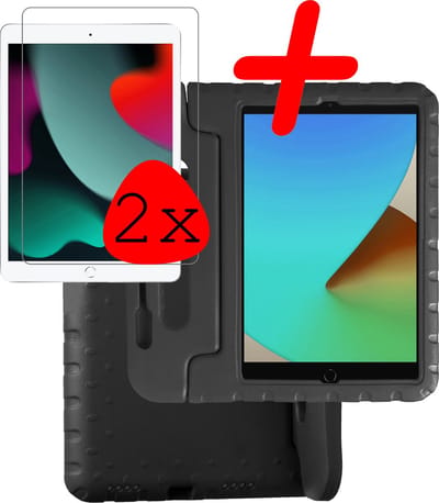 Hoesje Geschikt voor Apple iPad 7 (2019) - 10.2 inch - 7e Generatie - Met 2x Screenprotector - Kinderhoes Shockproof Bumper - Kidsproof Case - Tablet Hoes - Kinder Hoes Cover - Zwart