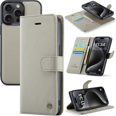 Casemania Hoesje Geschikt voor Apple iPhone 15 - Smoke Gray - 2 in 1 Magnetic Book Case