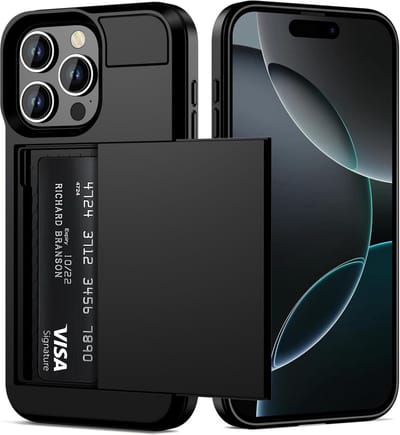 Hoesje Geschikt voor iPhone 16 Pro Max Hoesje Zwart - shockproof Backcover met pasjeshouder - Ruimte voor 2 pasjes
