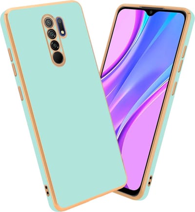Cadorabo Hoesje geschikt voor Xiaomi RedMi 9 in Glossy Mintgroen - Goud - Beschermhoes Case Cover van flexibel TPU-silicone en met camerabescherming