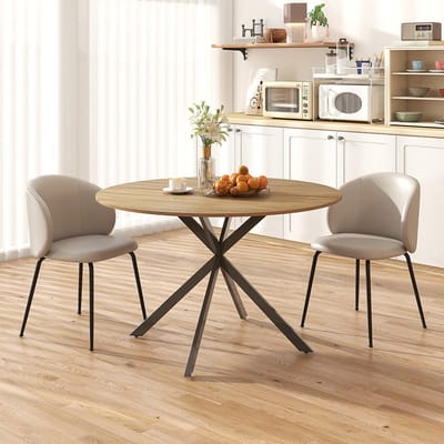 Pugsdrly - Ronde eettafel - Industriële stijl - Voor 4 personen - Stalen poten - Eiken - Zonder stoelen