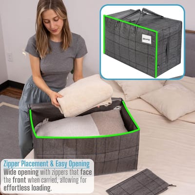 Grote Opbergzakken met Deksel - Set van 10 - Duurzaam, Waterafstotend, Met Sterke Handgrepen en Ritssluiting - Perfect voor Verhuizen en Kledingopslag