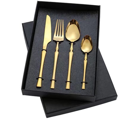 4 Delige Roestvrijstalen bestek - Besteksets - Make & Take Bestekset -Bestek -inclusief botermes - vork en lepel - verpakt in een geschenkdoos - een must-have voor de eettafel - geschikt voor thuiskeukens, Kerstmis en restaurants - goudkleurig