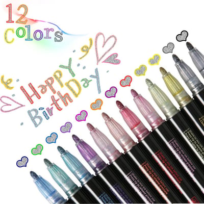 Glitterstiften 12 kleuren - Glitterpennen - Metallic Outline Markers Pennen