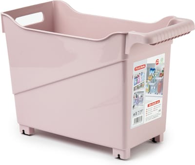 Plasticforte opberg Trolley Container - roze - op wieltjes - L38 x B18 x H26 cm - kunststof - opslag box/bak - 17 liter