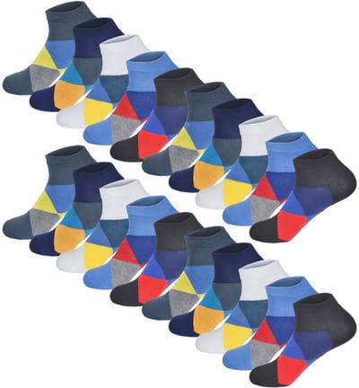 20 Paar - Gianvaglia- Enkelsokken - Katoen - Dames & Heren - Blauw - Ruiten - Maat: 35-40