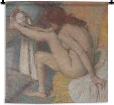 Wandkleed Edgar Degas - Woman Drying Her Foot - Schilderij van Edgar Degas Wandkleed katoen 60x60 cm - Wandtapijt met foto