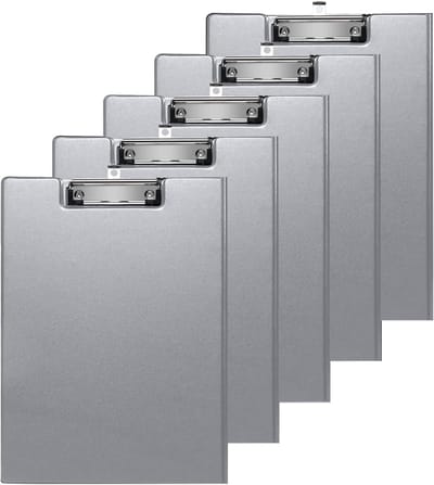 Set van 5 A4 Clipboard met Vouwbare Map en Opbergvak, Ideaal voor Kantoor, School en Zakelijk Gebruik - Grijs