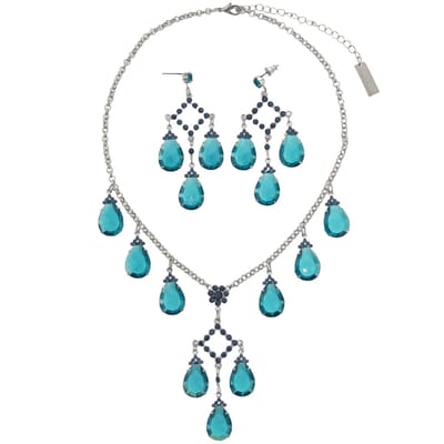 Behave – Sieradenset – Turquoise Petrol Blauw – Zilverkleur – Statement – Elegant – Nikkelvrij