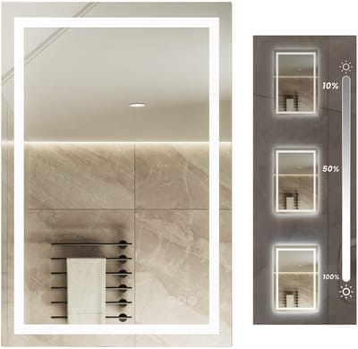 Auralum max® Badkamerspiegel met LED Verlichting - Badkamerspiegel Frameloos - Rechthoekige Wandspiegel - Dimbaar - Anti Condens Douchespiegel - Warm/Neutraal/Koud Wit - 90x60CM