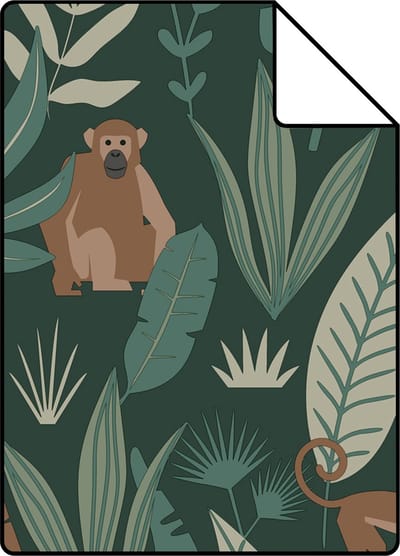 Proefstaal ESTAhome behang jungle apen donkergroen - 26.5 x 21 cm - 139234-S