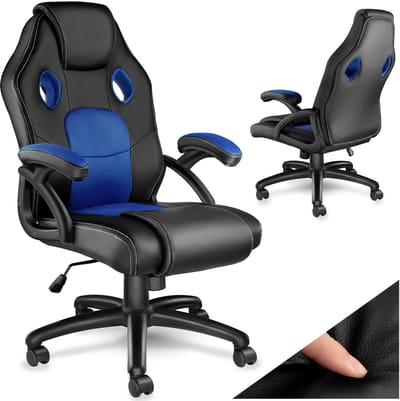 tectake® Racing bureaustoel - Gamingstoel met schommelfunctie - Ergonomische directiestoel - In hoogte verstelbare, draaibare stoel met wielen - PC-Stoel - Gamestoel - Maximale belasting 100 KG - Afmeting (LxBxH) 68x69x104,5 - 114,5 cm - Zwart/blauw