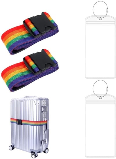 Dailygoods- Bagage-spanbanden 2 stuks - Bagagelabels 2 stuks - Antislip - Verstelbaar - Duurzaam materiaal - Veiligheidsgesp - Bagageriem
