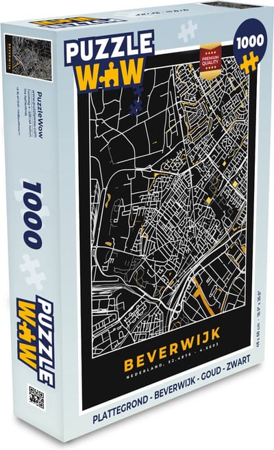 Puzzel Plattegrond - Beverwijk - Goud - Zwart - Legpuzzel - Puzzel 1000 stukjes volwassenen - Stadskaart