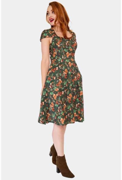 Voodoo Vixen - Woodland Print Flare jurk - L - Groen