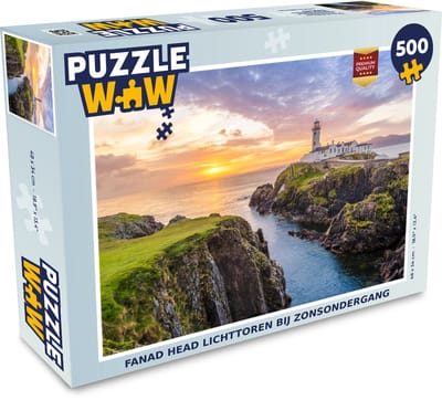 Puzzel Fanad Head lichttoren bij zonsondergang - Legpuzzel - Puzzel 500 stukjes