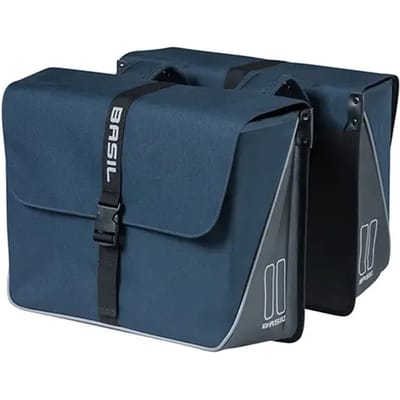 Basil Forte - Dubbele fietstas - 35L - Waterafstotend polyester- Aansnoerband en verstelbare sluiting - Reflectie details - Zwart/Blauw