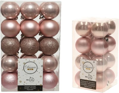 Kerstversiering kunststof kerstballen lichtroze 4-6 cm pakket van 46x stuks - Kerstboomversiering