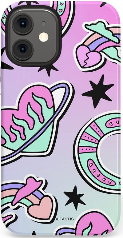 Casetastic Hoesje Geschikt voor Apple iPhone 12 Mini - Stijlvolle Beschermende Duo-layer Case - Paarse Droomwereld