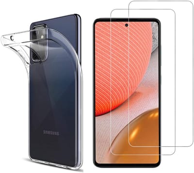 Hoesje Ultraslank geschikt voor Galaxy a72 backcover siliconen Transparant en 2 stuks ScreenProtector Gehard Glas
