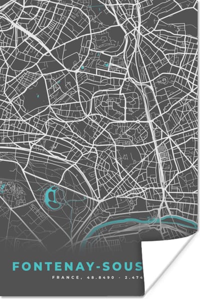 Poster Fontenay-sous-Bois - Frankrijk - Stadskaart - Plattegrond - Kaart - 120x180 cm XXL
