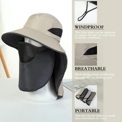 Chapeau de Protection Solaire Chapeau de Randonnée avec Protection Amovible pour Visage et Cou en Maille Casquette de Pêche pour Homme Femme gris foncé
