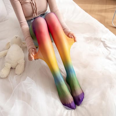 Kleurige Opaque Panty met Gradient Strepen voor Carnaval, Themafeesten en Cosplay - Dunne Neon Leggings en Nylon Kousen