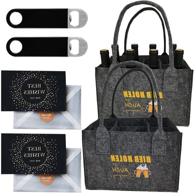 6-delige herenhandtas voor flessen, grijs, inklapbare flessenhouder, ideaal voor water en wijn, perfect als cadeau voor mannen, feestdagen en verjaardagen