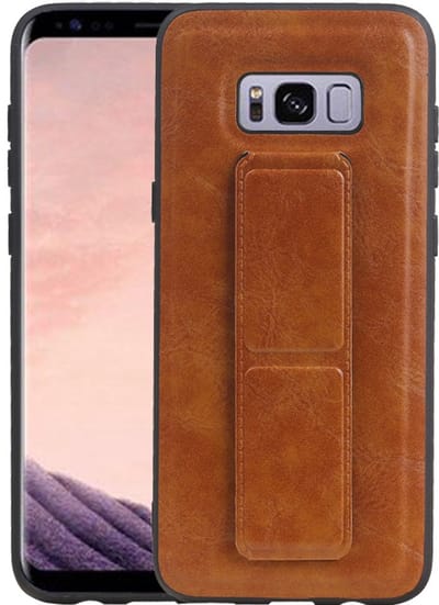 Grip Stand Hardcase Backcover - Telefoonhoesje - Achterkant Hoesje - Geschikt voor Samsung Galaxy S8 Plus - Bruin