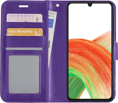 Hoesje Met Pasjeshouder - Geschikt voor Samsung Galaxy A33 - Luxe Bookcase Portemonee - Flip Case - Kunstleer Book Case - Flipcase - Book Cover - Walletcase - Portemonneehoes - Paars