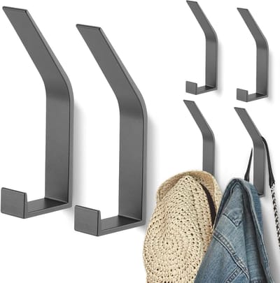 MK Stoer - Kapstokhaken - Muur gemonteerd - Moderne wandhaken - Kleding jas sjaal - Grijs - 6 stuks - Geschikt voor sleutels hat handtas - Onzichtbaar schroefontwerp - Kapstok haakjes ophangen handdoeken .