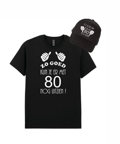 Mijncadeautje - Voordeel Cadeauset - T-shirt van 100% katoen en Pet van 100% dik geborsteld katoen - Zo goed met 80 - T-shirt maat S