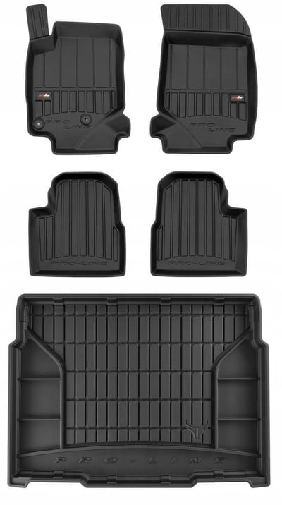 Frogum ProLine Complete Set: Luxe Rubberen Automatten + Kofferbakmat - Geschikt voor PEUGEOT 2008 II Vanaf 2019 - Lage Laadvloer - Perfecte Pasvorm - Geurloos TPE - Zwart