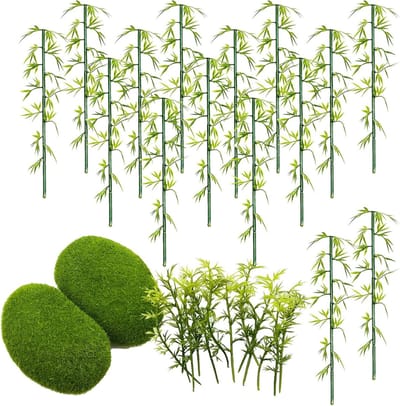 Miniatuur Bamboebomen Set van 30 Stuks met Kunstmatige Mosstenen voor Tuin- en Huisdecoratie, Perfect voor Sprookjesachtige Tuinen en Landschapsontwerp
