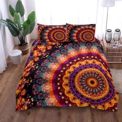 Barok Mandala Vintage Herenhuis Dekbedovertrek Set King Queen Double Full Twin Single Maat Jongens Bedlinnen Set AU Single(140x210cm)