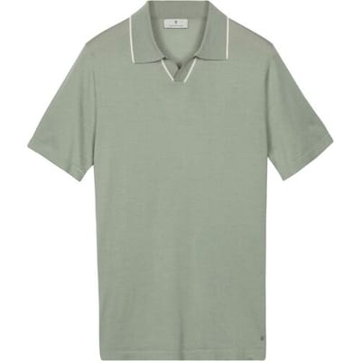 Thomas Maine Polo Pullover Fine Merino Full Needle Rib Placket Contrast Soft Green / male
