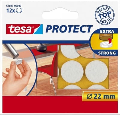 24x Tesa meubelvilt rond wit 2,2 cm - Klusbenodigdheden - Huishouding - Vloerbescherming - Beschermvilt - Meubelvilt - Viltglijders - Anti-kras vilt