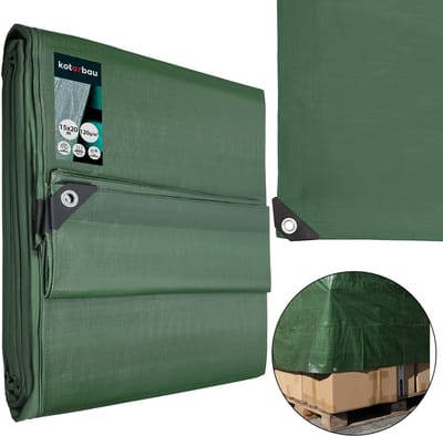 KOTARBAU® Afdekzeil - Polyethyleen - 15x20m - Olijfgroen - 110 g/m² - Waterdicht - Zeil Afdekking - Beschermzeil voormeubels - Afdekzeil uv-bestendig