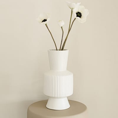 Indore Home - Vaas Boho - Bloemenvaas - Vaas Ribbel - Woonkamer decoratie - Vaas Wit - L