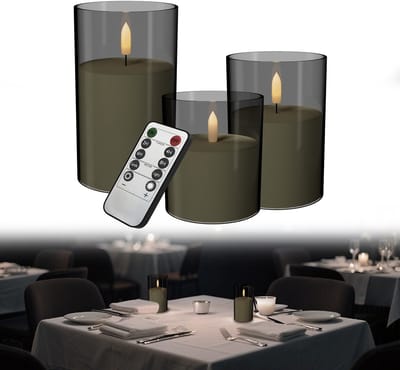 LED-kaarsen met timerfunctie en afstandsbediening - Vlamloze, flikkerende batterijkaarsen voor thuis, bruiloften, kerstdecoraties en stijlvolle woonaccessoires Matgrijs