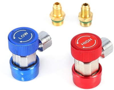 Dailygoods - R134A Manifold Ventielblok Adapterset - Auto-Airconditioning - Veilig en Betrouwbaar - Blauw en Rood - Snelkoppeling